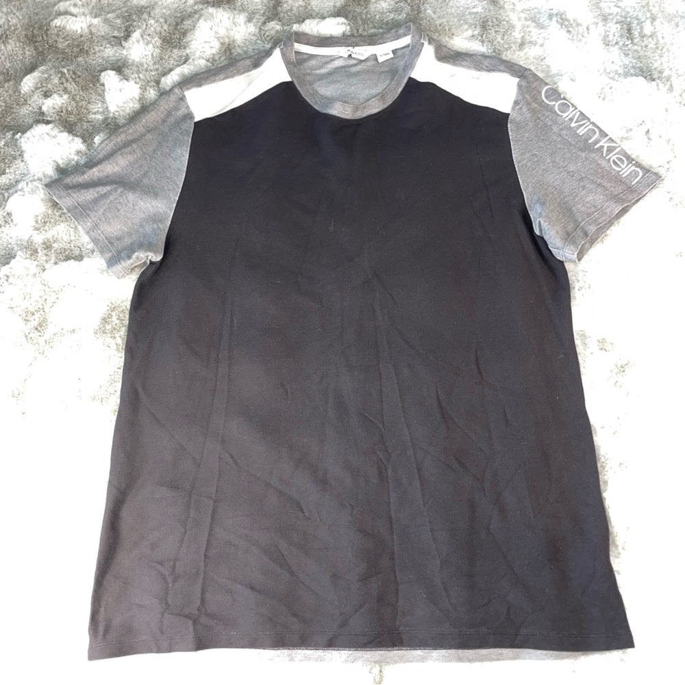 Calvin Klein Men Logo T-Shirt Black Grey XL Short Sleeve Crew Neck-0682